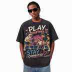 Vintage Acid Wash Play Together Stay Connected Family Pickleball Oversized Graphic T-Shirt