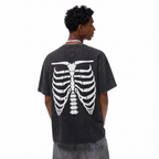 Vintage Acid Wash Skeleton Rib Cage Oversized Graphic T-Shirt