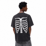 Vintage Acid Wash Skeleton Rib Cage Oversized Graphic T-Shirt
