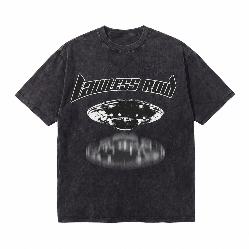 Vintage Acid Wash LAWLESS ROW UFO Abduction Oversized Graphic T-Shirt