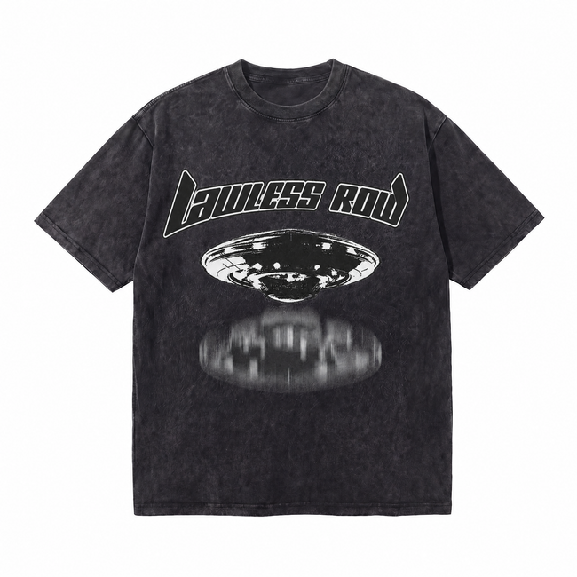 Vintage Acid Wash LAWLESS ROW UFO Abduction Oversized Graphic T-Shirt Hover Image