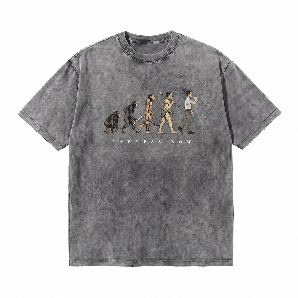 Vintage Acid Wash Lawless Row Evolution Parody Graphic Oversized T-Shirt
