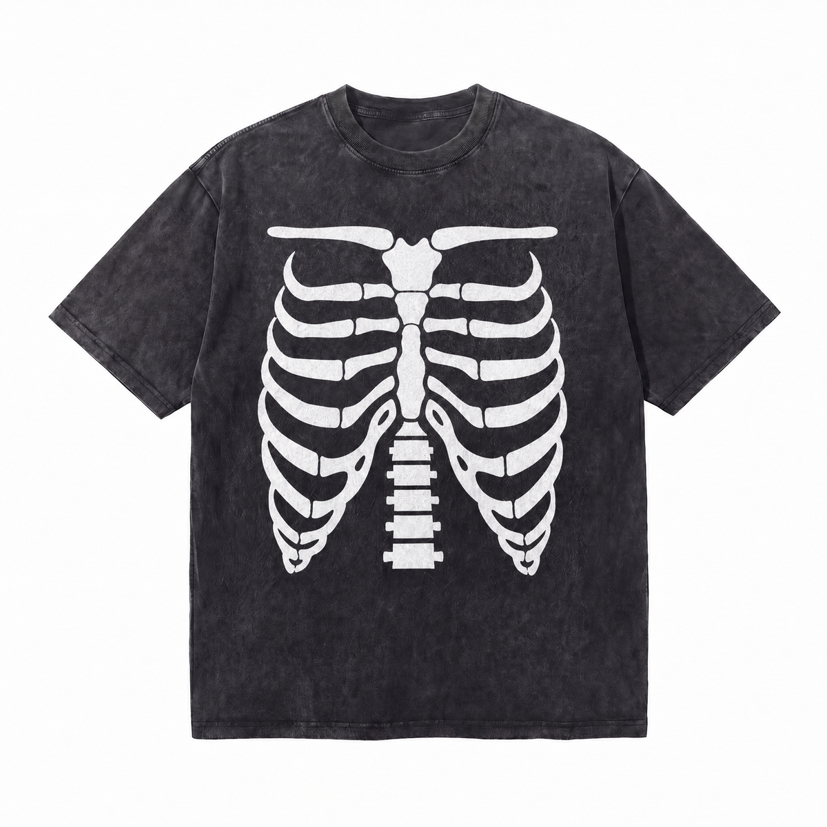 Vintage Acid Wash Skeleton Rib Cage Oversized Graphic T-Shirt