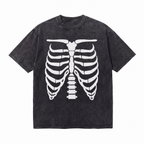 Vintage Acid Wash Skeleton Rib Cage Oversized Graphic T-Shirt