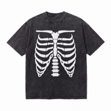 Vintage Acid Wash Skeleton Rib Cage Oversized Graphic T-Shirt