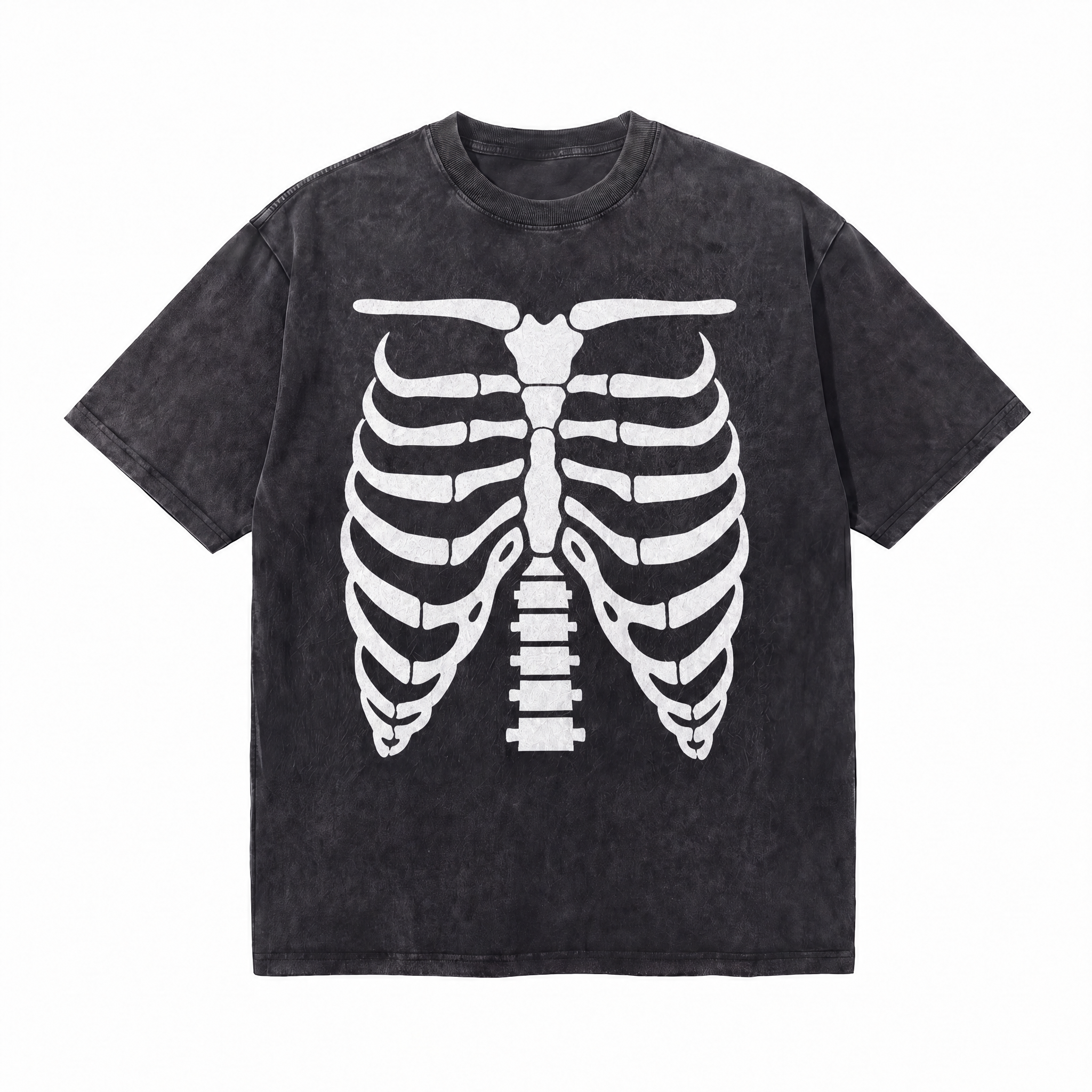 Vintage Acid Wash Skeleton Rib Cage Oversized Graphic T-Shirt