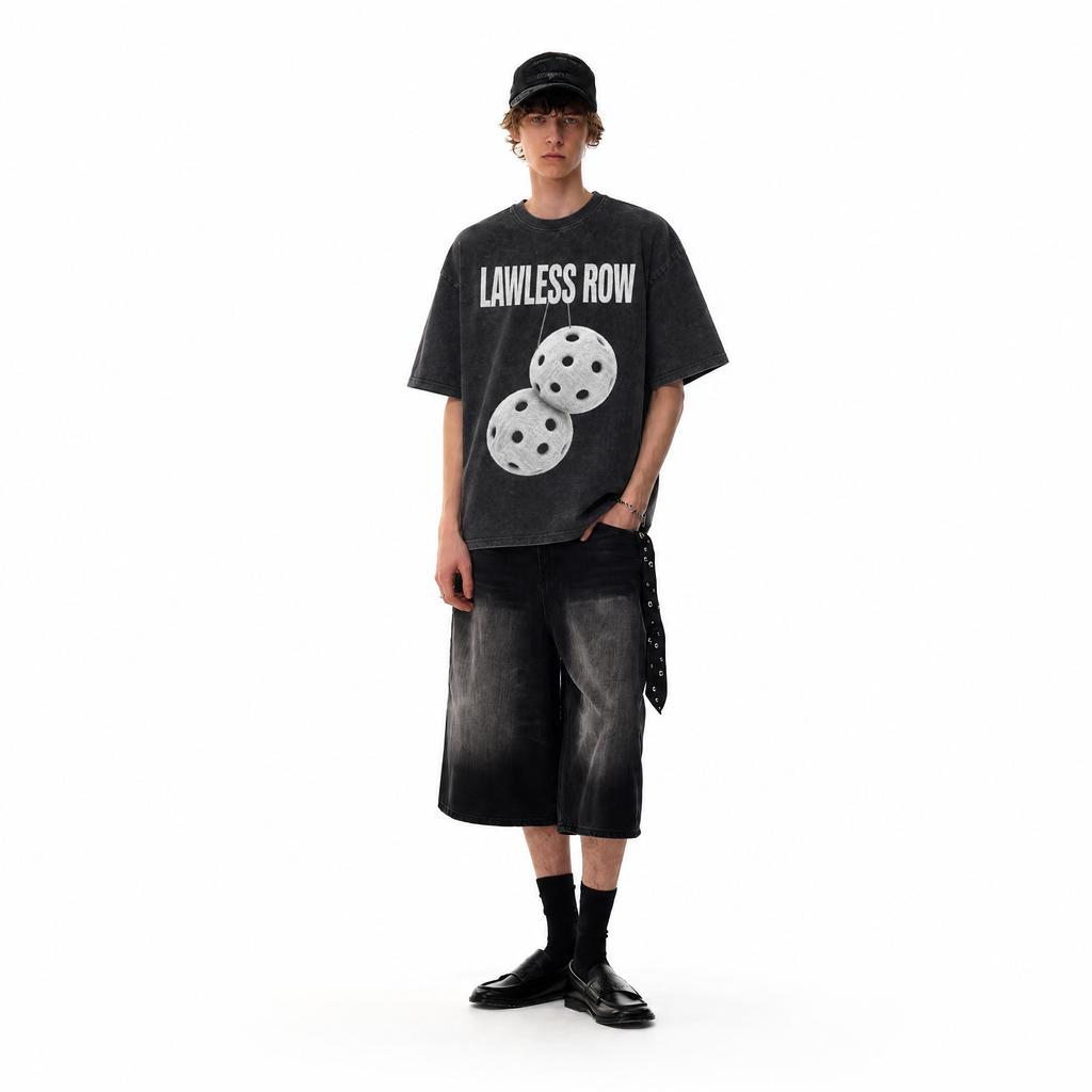 Vintage Acid Wash LAWLESS ROW Pickleball Balls Oversized Graphic T-Shirt