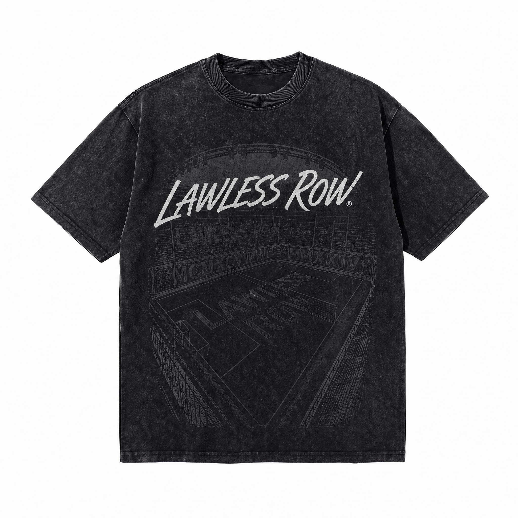 Vintage Acid Wash LAWLESS ROW Stadium Oversized Graphic T-Shirt