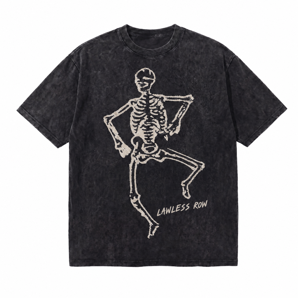 Vintage Acid Wash Dancing Skeleton LAWLESS ROW Oversized Graphic T-Shirt