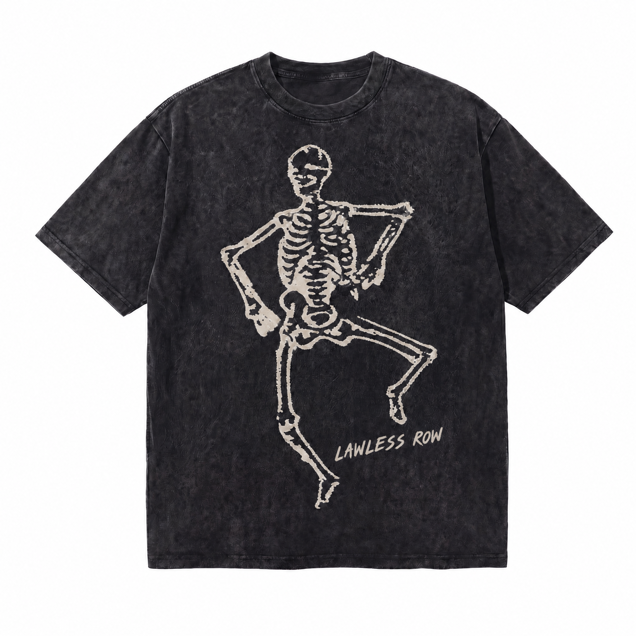 Vintage Acid Wash Dancing Skeleton LAWLESS ROW Oversized Graphic T-Shirt