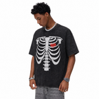 Vintage Acid Wash Skeleton Rib Cage Oversized Graphic T-Shirt