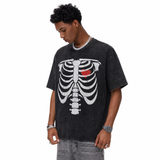 Vintage Acid Wash Skeleton Rib Cage Oversized Graphic T-Shirt