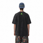Vintage Acid Wash Green Alien Peace Sign Oversized Graphic T-Shirt
