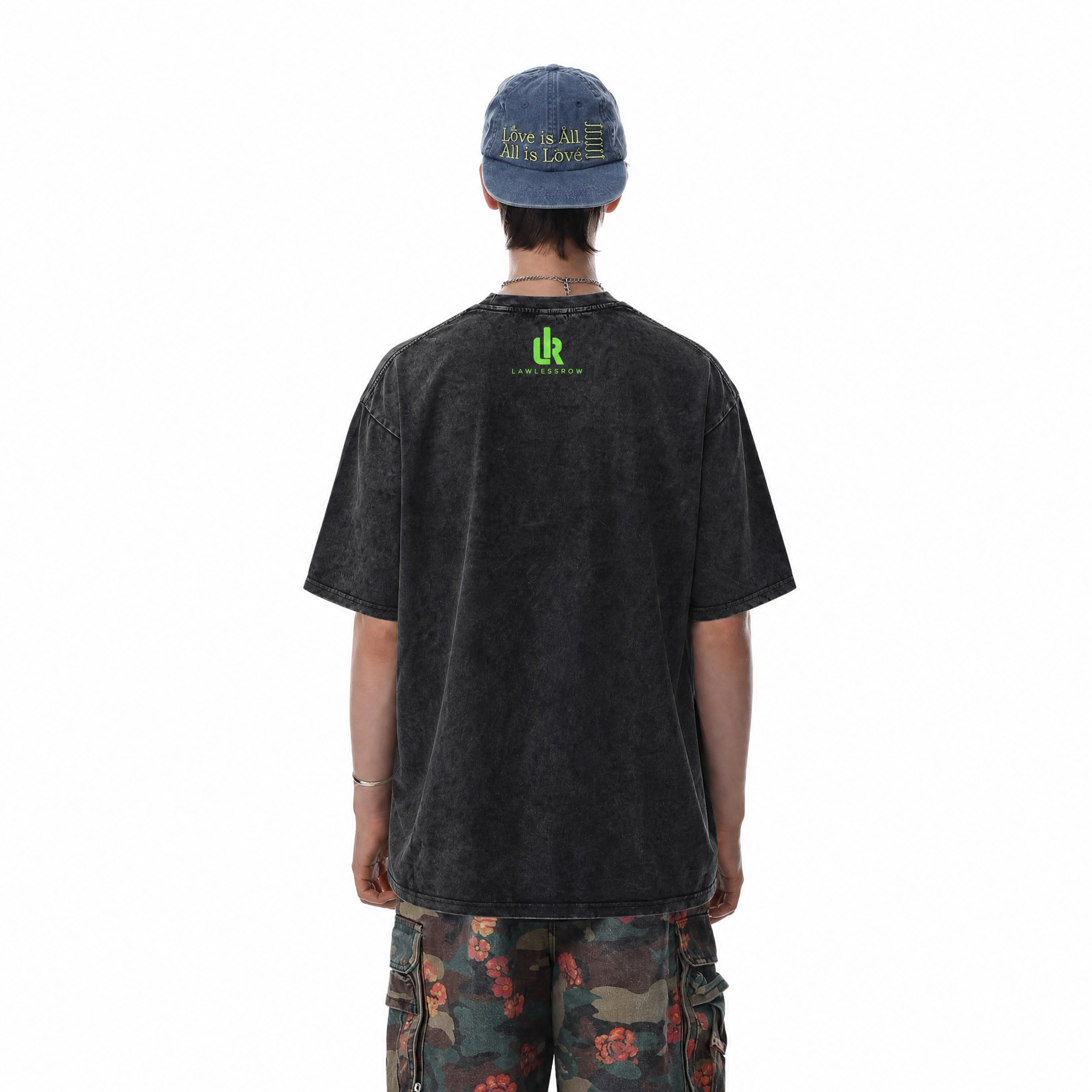 Vintage Acid Wash Green Alien Peace Sign Oversized Graphic T-Shirt