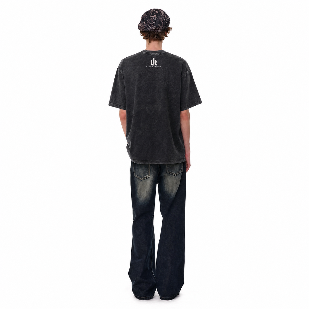 Vintage Acid Wash LAWLESS ROW Stadium Oversized Graphic T-Shirt
