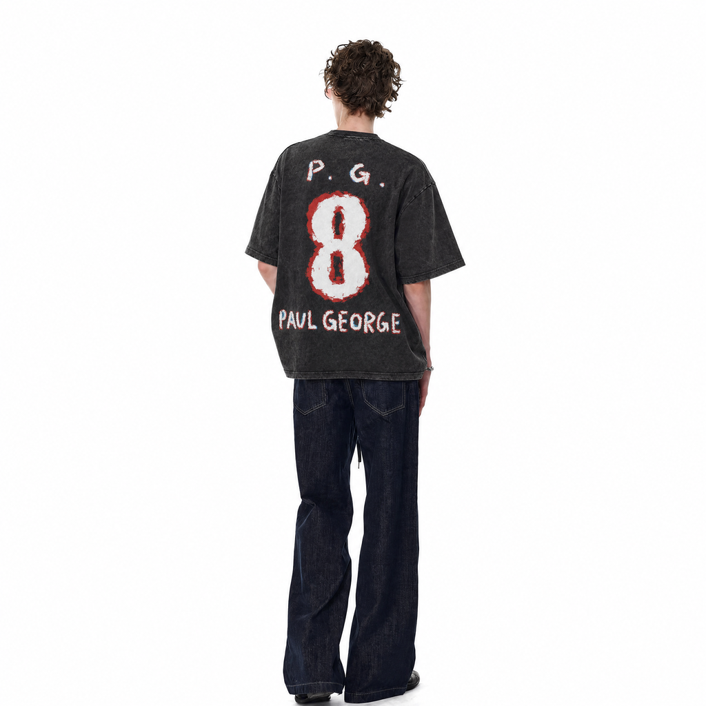 Vintage Acid Wash Basketball Star Oversized Graphic T-Shirt