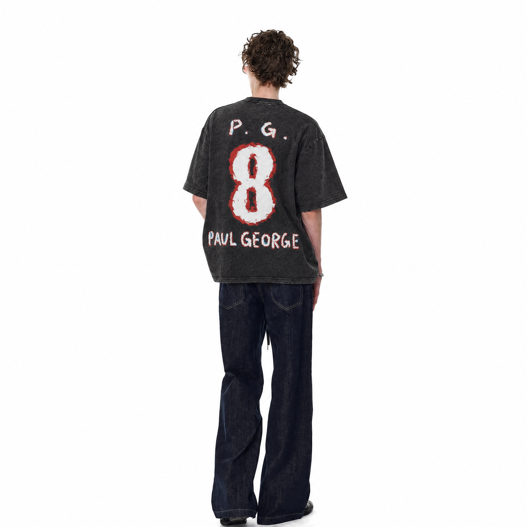Vintage Acid Wash Basketball Star Oversized Graphic T-Shirt