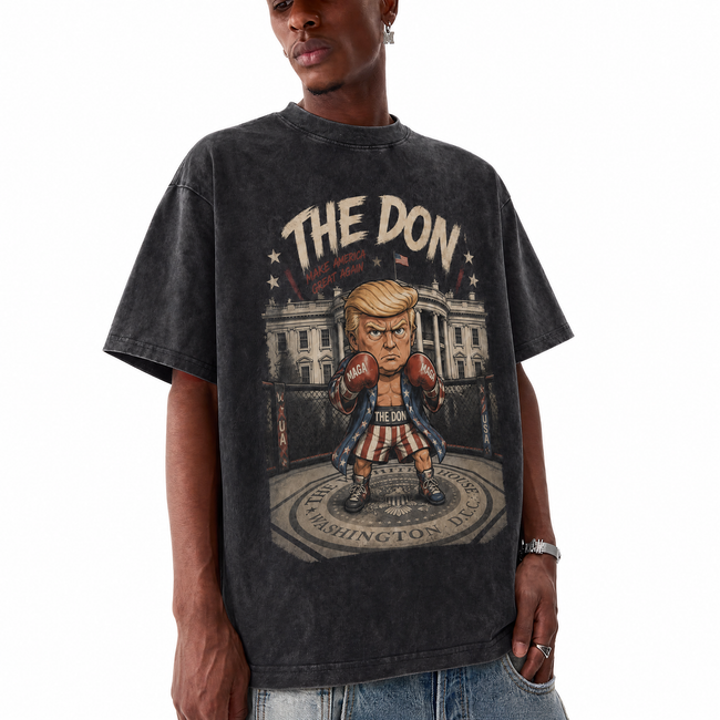 LAWLESSROW The Don Vintage Washed Graphic Tee – Patriotic Boxing Oversized Streetwear T-Shirt Main Image