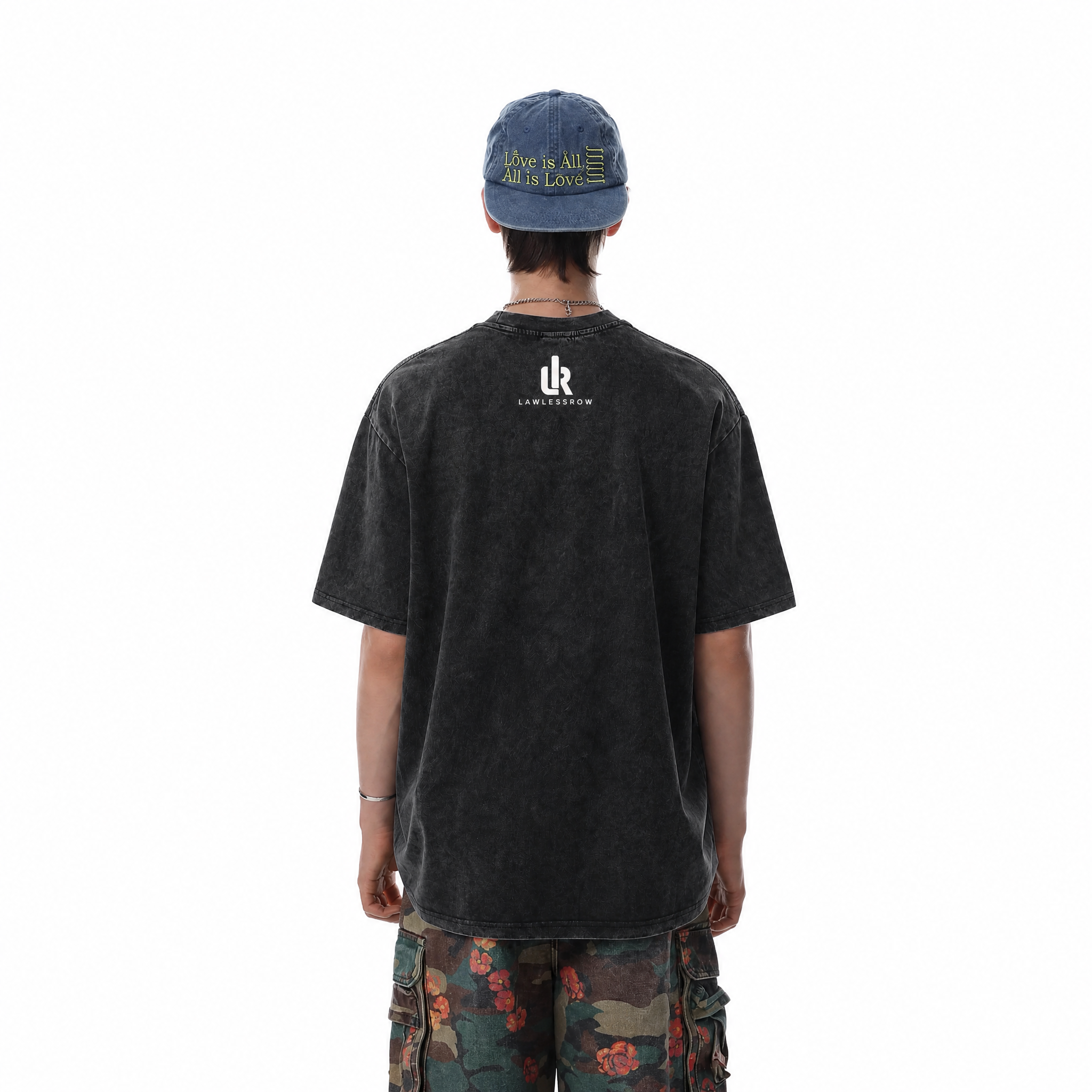 Vintage Acid Wash LAWLESS ROW Layered Logo Collage Oversized Graphic T-Shirt