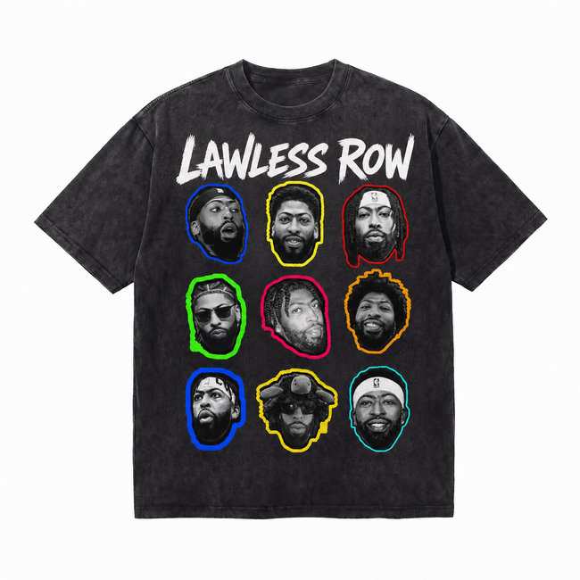 Vintage Acid Wash Anthony Davis Faces LAWLESS ROW Oversized Graphic T-Shirt Hover Image