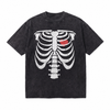 Vintage Acid Wash Skeleton Rib Cage Oversized Graphic T-Shirt