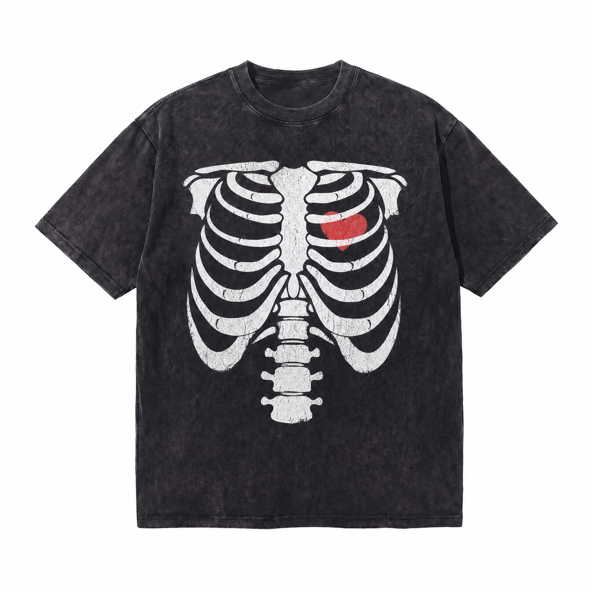 Vintage Acid Wash Skeleton Rib Cage Oversized Graphic T-Shirt