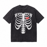 Vintage Acid Wash Skeleton Rib Cage Oversized Graphic T-Shirt