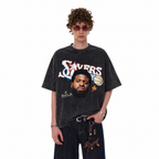 Vintage Acid Wash Basketball Star Oversized Graphic T-Shirt