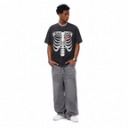 Vintage Acid Wash Skeleton Rib Cage Oversized Graphic T-Shirt