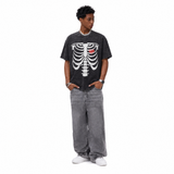 Vintage Acid Wash Skeleton Rib Cage Oversized Graphic T-Shirt