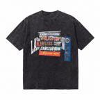 Vintage Acid Wash LAWLESS ROW Layered Logo Collage Oversized Graphic T-Shirt