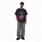 Vintage Acid Wash LAWLESS ROW Purple Sunset Palm Oversized Graphic T-Shirt