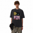 Vintage Acid Wash Dinosaur Basketball Asteroid Parody Oversized Graphic T-Shirt
