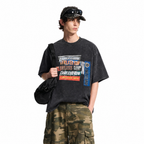 Vintage Acid Wash LAWLESS ROW Layered Logo Collage Oversized Graphic T-Shirt