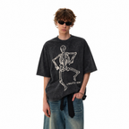 Vintage Acid Wash Dancing Skeleton LAWLESS ROW Oversized Graphic T-Shirt