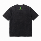 Vintage Acid Wash Green Alien Peace Sign Oversized Graphic T-Shirt