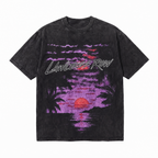 Vintage Acid Wash LAWLESS ROW Purple Sunset Palm Oversized Graphic T-Shirt