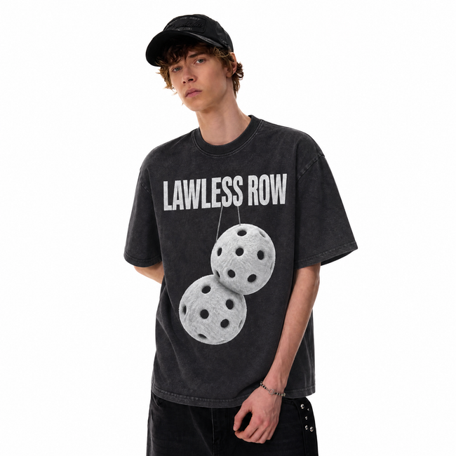 Vintage Acid Wash LAWLESS ROW Pickleball Balls Oversized Graphic T-Shirt Main Image