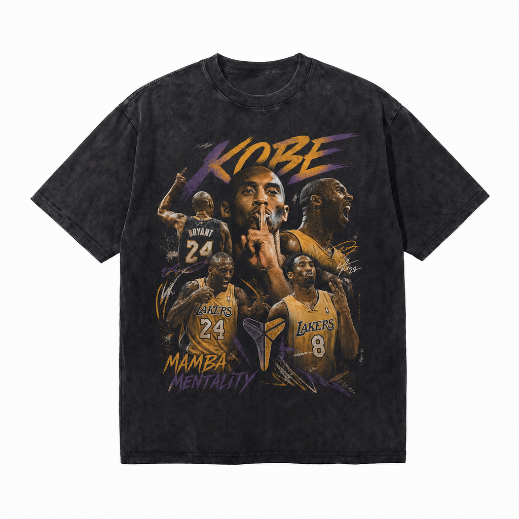 Vintage Acid Wash Kobe Mamba Mentality Graphic Tee | Retro Basketball Unisex Oversized Heavy Cotton Lakers Streetwear T-Shirt
