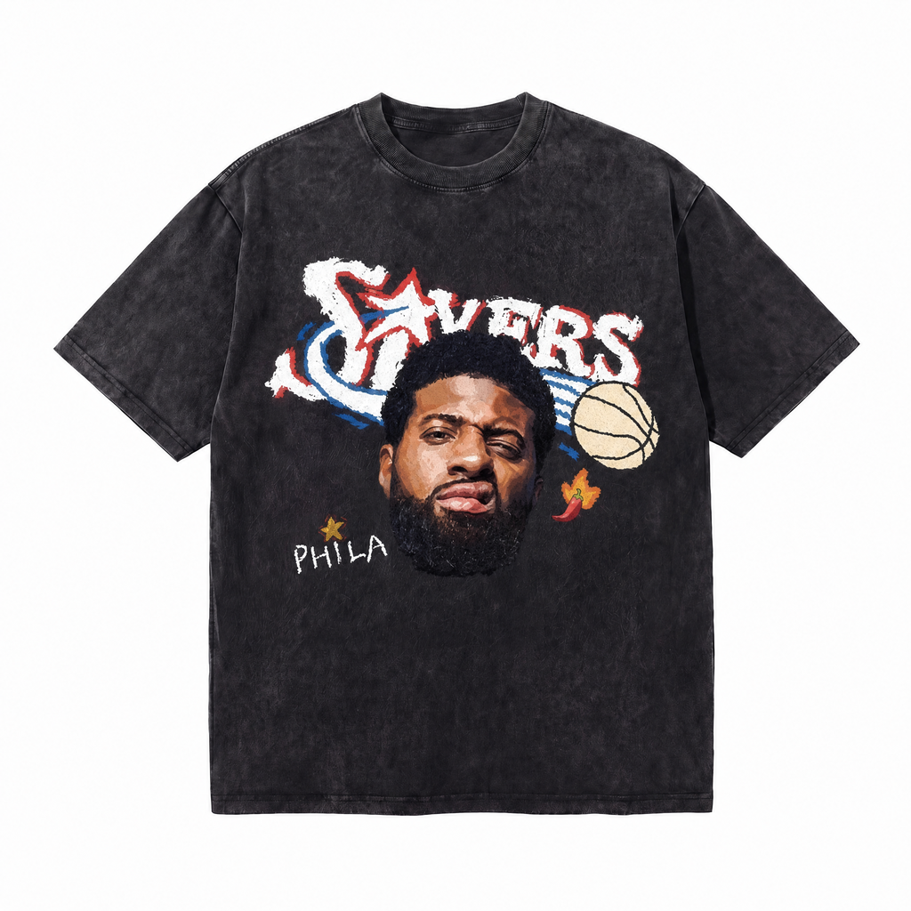 Vintage Acid Wash Basketball Star Oversized Graphic T-Shirt