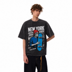 New York Skateboard Skeleton Washed Black Oversized T-Shirt | Streetwear Grunge Tee