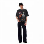 Skeleton Skateboard Duo Washed Black Oversized T-Shirt | Streetwear Skate Grunge Tee