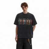 LAWLESSROW Retro Rainbow Dancing Skeletons Washed Black Oversized T-Shirt
