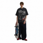 Start Again Skateboard Silhouette Washed Black Oversized T-Shirt | Streetwear Grunge Tee