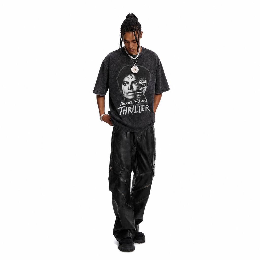 Michael Jackson Thriller Washed Black Oversized T-Shirt | Retro King of Pop Tee