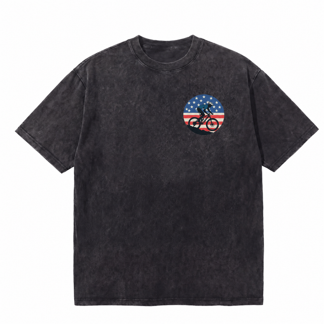 Vintage Acid Wash American Flag Mountain Bike Oversized Graphic T-Shirt Hover Image