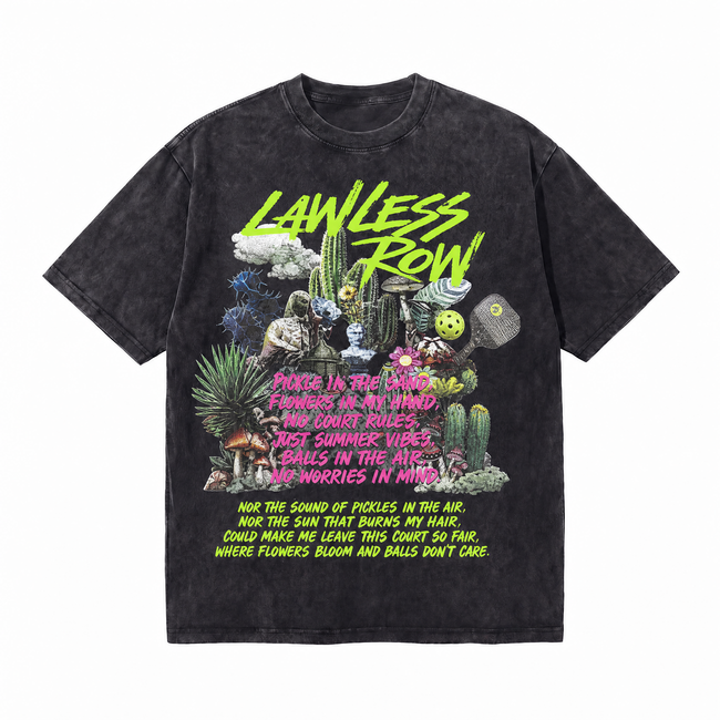 Pickleball Summer Vibes Collage Washed T-Shirt | Desert Court “No Rules” Oversized Tee Hover Image