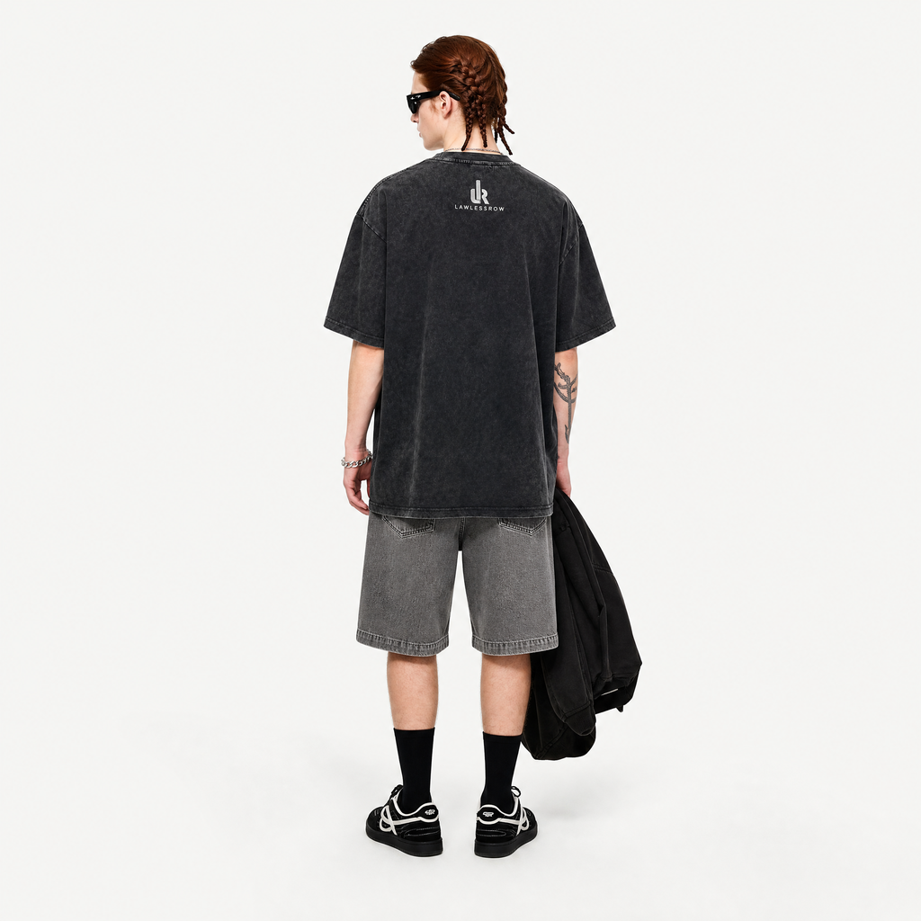 Ballin' My Way Mascot Collage Washed Black Oversized T-Shirt | Retro Sports Streetwear Tee