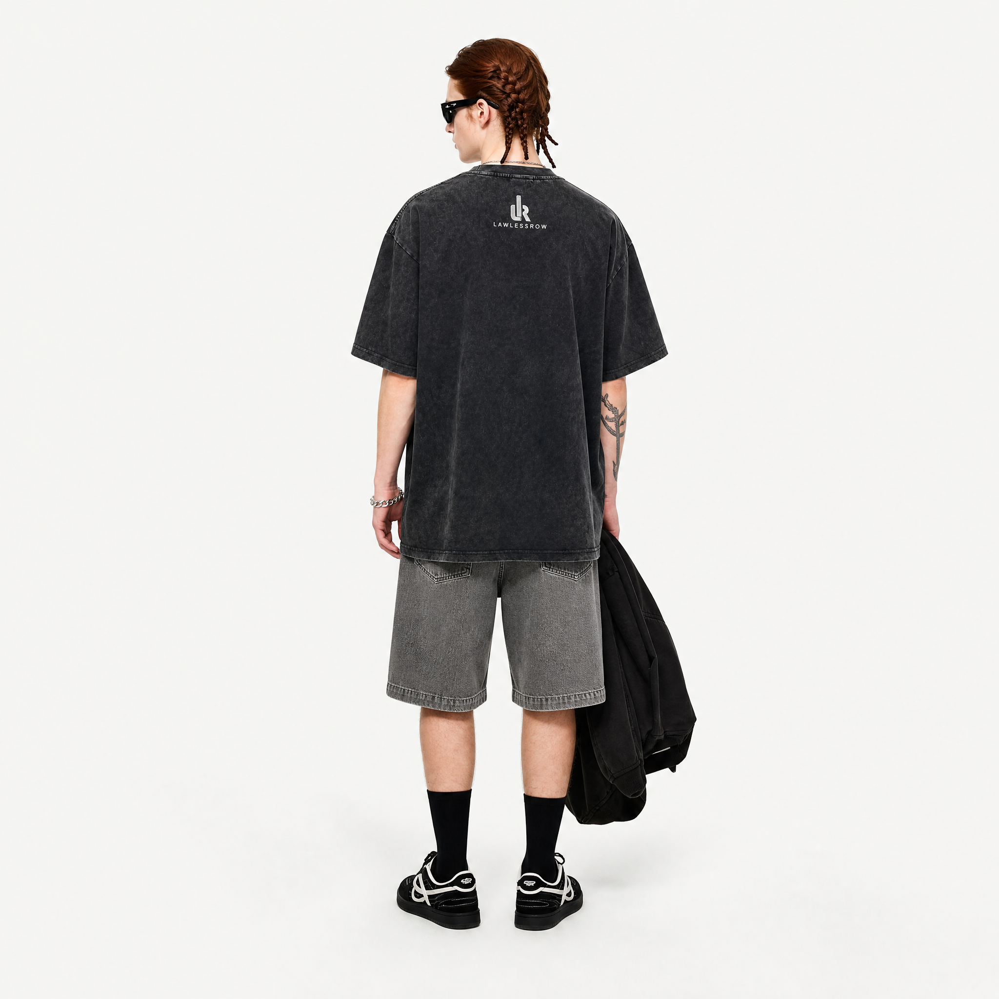 Ballin' My Way Mascot Collage Washed Black Oversized T-Shirt | Retro Sports Streetwear Tee