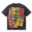 Retro Cartoon Stamp Collage Washed Black Oversized T-Shirt | 70s Groovy Streetwear Tee